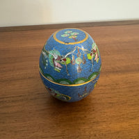 Vintage Chinese Cloisonné Trinket Box Egg Shaped with Dragons
