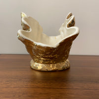 Vintage Ceramic Vase Gilded 24K Gold Luster Shell Shaped 1950s