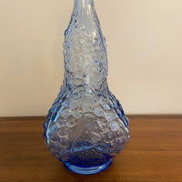 Vintage MCM Blue Glass Bottle Decanter Grapes Design