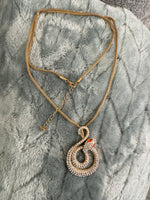 Gold Tone Crystal Rhinestone Serpent Snake Jewelry Collar Necklace
