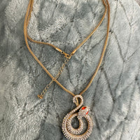 Gold Tone Crystal Rhinestone Serpent Snake Jewelry Collar Necklace