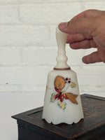 Vintage Fenton White Custard Glass Christmas Bell with Hand-Painted Poinsettia Design by A. Meeks
