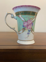 Imperial Lomonosov Porcelain Hand-Decorated St. Petersburg-Russian Floral Mug – Turquoise, Pink & Gold
