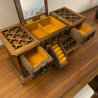 Vintage Wood Bohemian Style Japanese Jewelry Box with Mirror