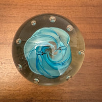 Glass Art Paperweight Blue Wave with Seagulls