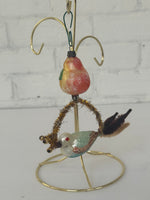 Handmade Vintage-Inspired Bird & Pear Christmas Ornament – Created with Vintage Glass Ornaments & Mixed Materials
