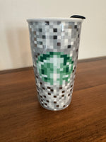 Starbucks Porcelain Tumbler Pixel Design 12oz with Lid Rare
