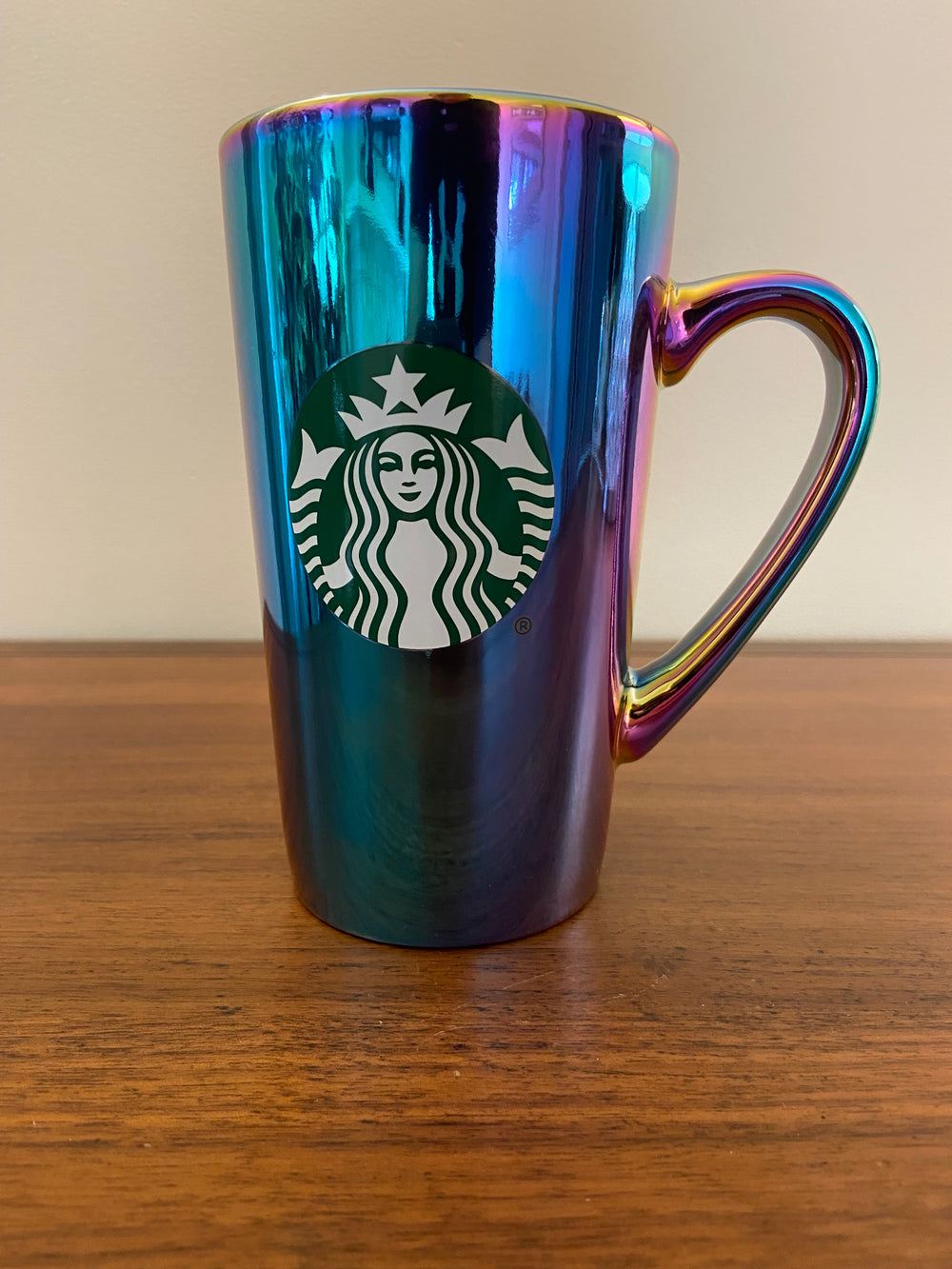 Starbucks Iridescent Rainbow Oil Slick Glazed Ceramic Tall Coffee Mug Cup 16oz