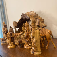 Olive Wood Hand-carved Nativity Set and Manger READ
