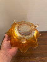 Vintage Fenton Marigold 3 Footed Carnival Glass Ruffled Bowl
