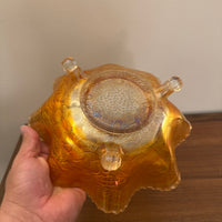 Vintage Fenton Marigold 3 Footed Carnival Glass Ruffled Bowl