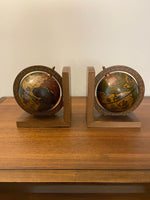 Vintage MCM Wooden Italian World Globe Bookends
