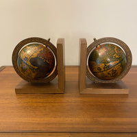 Vintage MCM Wooden Italian World Globe Bookends
