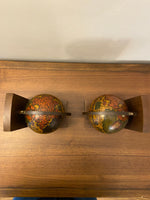 Vintage MCM Wooden Italian World Globe Bookends

