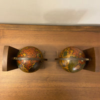 Vintage MCM Wooden Italian World Globe Bookends