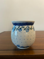Polish Pottery Hand-Decorated Stoneware Mug – Blue Floral & Dot Pattern, Made in Poland
