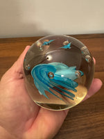 Glass Art Paperweight Blue Wave with Seagulls
