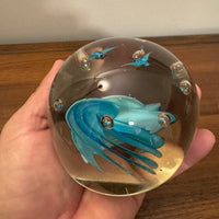 Glass Art Paperweight Blue Wave with Seagulls