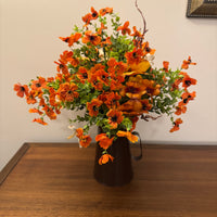 Fall Faux Silk Flower Bouquet with Tin Pitcher
