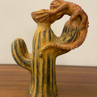 Vintage Ceramic Terracotta Iguana and Cactus Candleholder