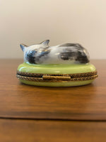 Vintage Limoges Chamart France Sleeping Cat Trinket Box
