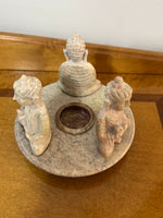 Buddha Soapstone Meditation Sitting 3 Figures Candle-holder
