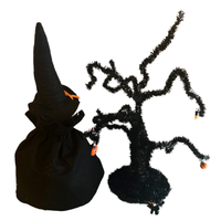 Vintage Halloween Plastic Witch and Black Tinsel Tree