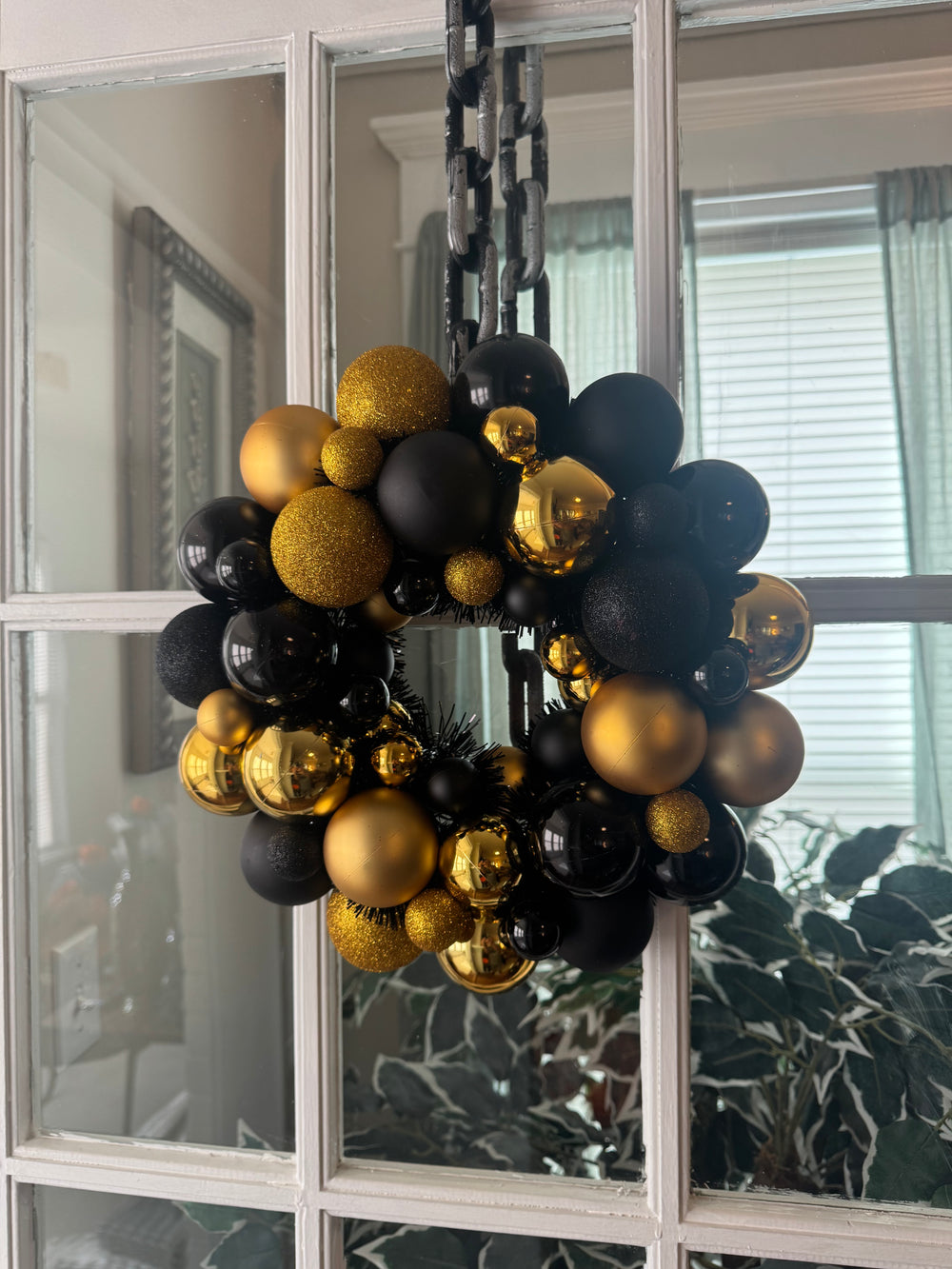 Halloween Christmas Decor Medium Gold Black Wreath