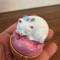 Porcelain Trinket Box Sleeping Cat Kitten