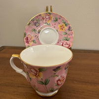 Vintage Heirloom English Fine Bone China Pink Floral Tea Cup and Saucer