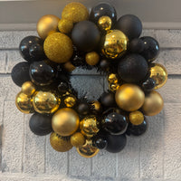Halloween Christmas Decor Medium Gold Black Wreath