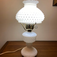 Vintage Milky Glass Hobnail Raffled Hurricane Lamp