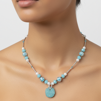 Necklace Fashion Jewelry Beaded and Glass Pendant