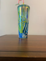 Starbucks 24 oz Iridescent Floral Cold Cup Tumbler with Straw – Multicolor Botanical Design
