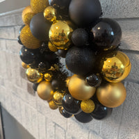 Halloween Christmas Decor Medium Gold Black Wreath