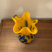 Blown Glass Lava Lamp Style Vase Orange Cobalt Blue Bubbles Art Glass