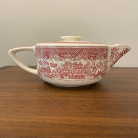 Vintage Ceramic Willow Pink Rose Transferware Teapot