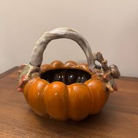 Ceramic Glazed Fall Hues Pumpkin Basket Bowl