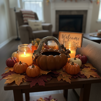Ceramic Glazed Fall Hues Pumpkin Basket Bowl