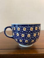 Bolesławiec Polish Pottery Hand-Painted Floral Mug – Blue, White &amp; Yellow – Made in Poland
