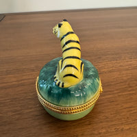 Vintage Porcelain Trinket Box Tiger Shaped