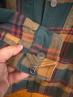 Duluth Trading Co Green and Gold Flannel Long Sleeve Plaid Shacket Size M
