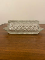 Vintage Anchor Hocking Clear Diamond Cut Glass Butter Dish
