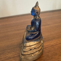 Buddha Vintage  Blue-Gold Lucite Resin Meditation Sitting  Statue Figure