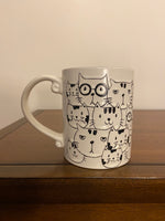 Black & White Cat Mug – All-Over Whimsical Cat Pattern Ceramic Coffee Cup
