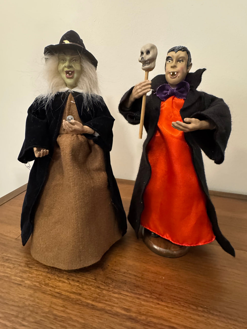 Vintage Holiday Decor Halloween Dracula and Witch Figurines