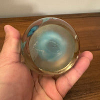 Glass Art Paperweight Blue Wave with Seagulls