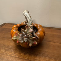 Ceramic Glazed Fall Hues Pumpkin Basket Bowl