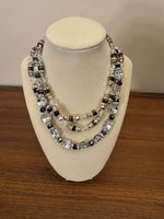 Crystal 3 Strand Necklace with Sterling Silver Open Box Clasp
