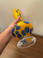 Blown Glass Lava Lamp Style Vase Orange Cobalt Blue Bubbles Art Glass
